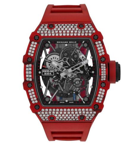 Review Fake Richard Mille Red Quartz-TPT Diamonds Watch RM35-02 - Click Image to Close